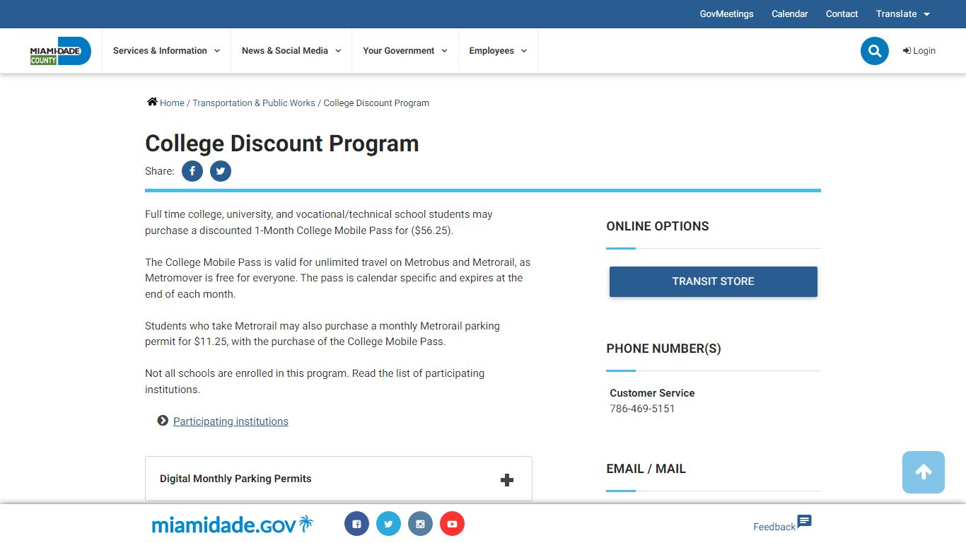 College Discount Program - Miami-Dade County, Florida